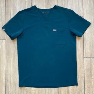 FIGS Men’s Scrub Top Small Teal V-Neck One Pocket Technical Collection FM1500